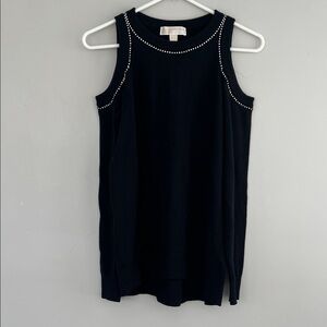 Michael Kors Black Sleeveless Knit Tank with Silver Stud Trim